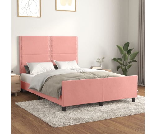 Estructura de cama sin colchón terciopelo rosa 140x200 cm