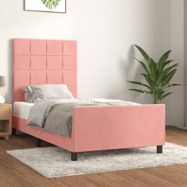 Estructura de cama sin colchón terciopelo rosa 90x190 cm