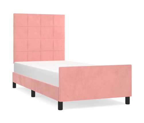 Estructura de cama con cabecero de terciopelo rosa 100x200 cm