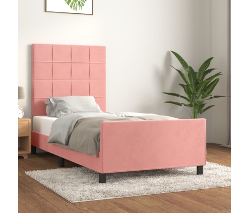 Estructura de cama con cabecero de terciopelo rosa 100x200 cm