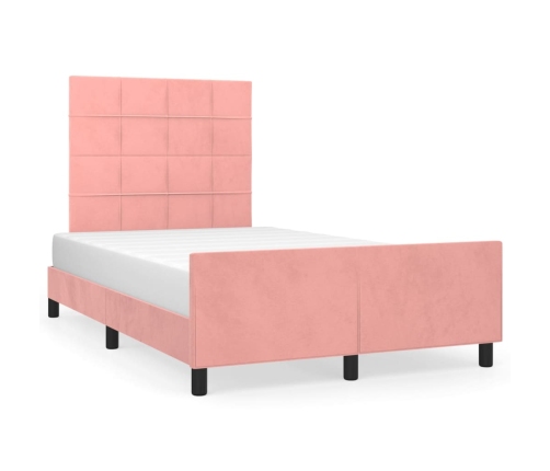 Estructura de cama con cabecero de terciopelo rosa 120x200 cm