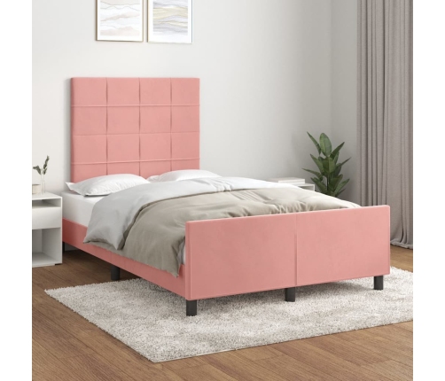 Estructura de cama con cabecero de terciopelo rosa 120x200 cm