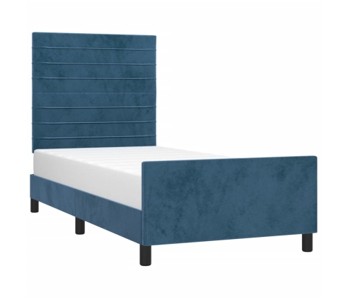 Estructura cama con cabecero terciopelo azul oscuro 90x190 cm