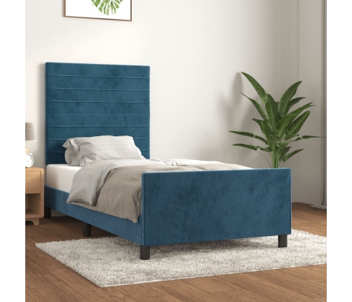 Estructura cama con cabecero terciopelo azul oscuro 90x190 cm