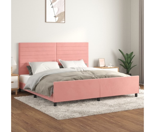 Estructura cama sin colchón terciopelo rosa 200x200 cm