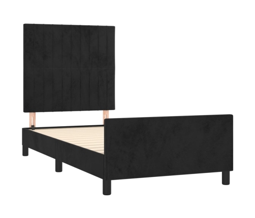 vidaXL Estructura de cama con cabecero de terciopelo negro 90x190 cm