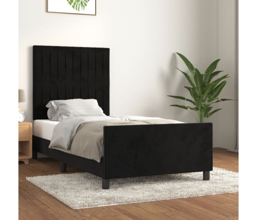 vidaXL Estructura de cama con cabecero de terciopelo negro 90x190 cm