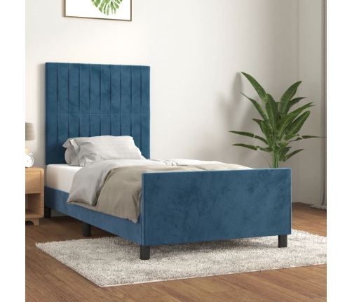 Estructura de cama sin colchón terciopelo azul oscuro 90x190 cm