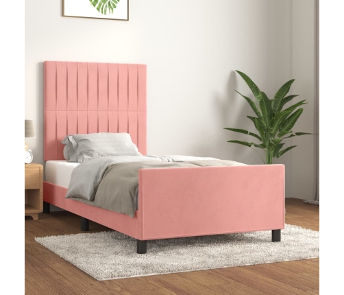 vidaXL Estructura de cama con cabecero de terciopelo rosa 100x200 cm