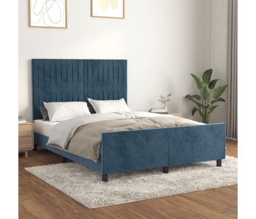 Estructura cama con cabecero terciopelo azul oscuro 140x190 cm