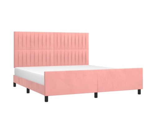 Estructura de cama con cabecero de terciopelo rosa 180x200 cm