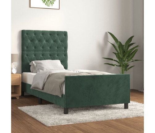 Estructura cama con cabecero terciopelo verde oscuro 80x200 cm