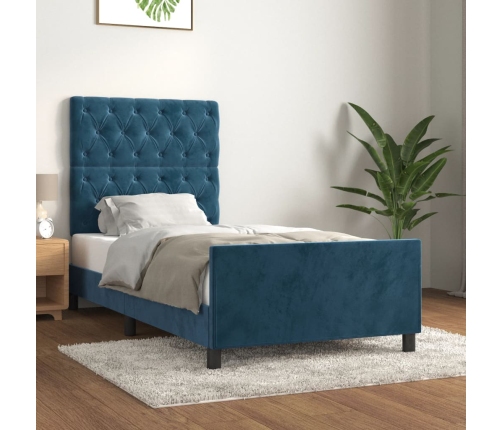 Estructura de cama sin colchón terciopelo azul oscuro 80x200 cm