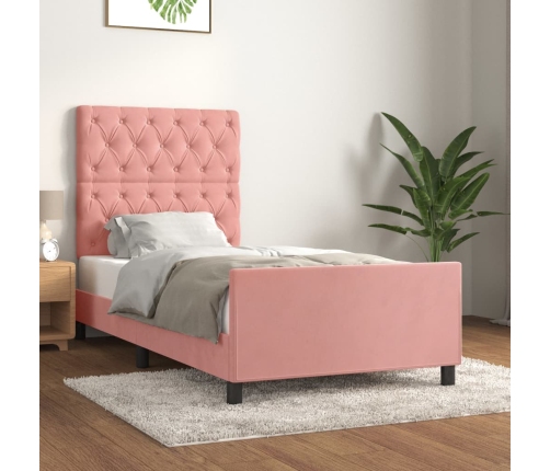 Estructura de cama sin colchón terciopelo rosa 80x200 cm