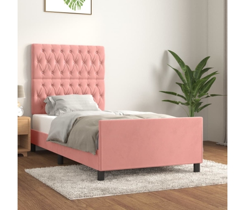 Estructura de cama sin colchón terciopelo rosa 90x190 cm