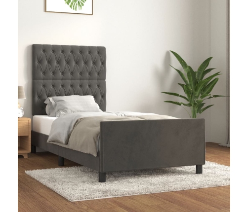 Estructura de cama sin colchón terciopelo gris oscuro 90x200 cm