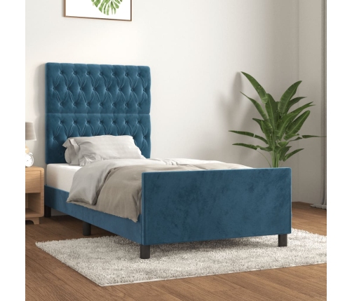 Estructura de cama sin colchón terciopelo azul oscuro 90x200 cm