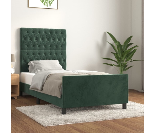Estructura cama sin colchón terciopelo verde oscuro 100x200 cm