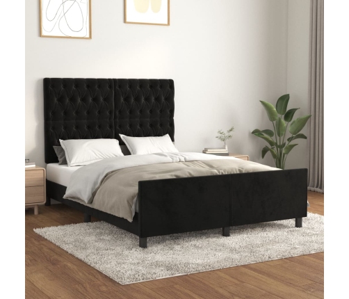 vidaXL Estructura de cama con cabecero de terciopelo negro 140x200 cm