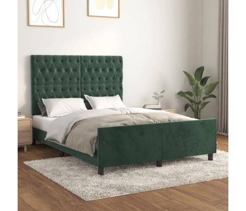 Estructura cama sin colchón terciopelo verde oscuro 140x200 cm