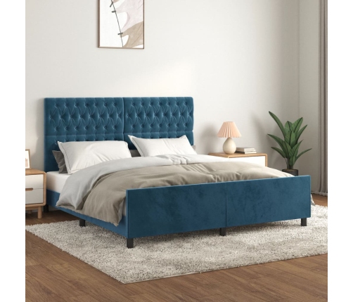 Estructura cama con cabecero terciopelo azul oscuro 180x200 cm