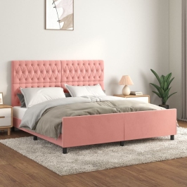 Estructura de cama con cabecero de terciopelo rosa 180x200 cm