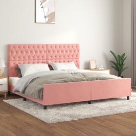 Estructura cama sin colchón terciopelo rosa 200x200 cm