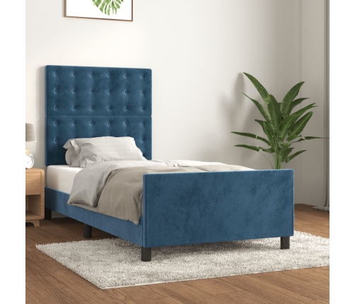 vidaXL Estructura cama con cabecero terciopelo azul oscuro 90x190 cm