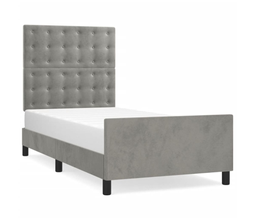 vidaXL Estructura de cama con cabecero terciopelo gris claro 90x200 cm