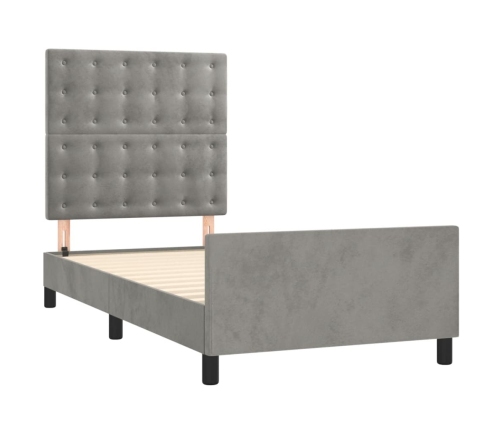 vidaXL Estructura de cama con cabecero terciopelo gris claro 90x200 cm