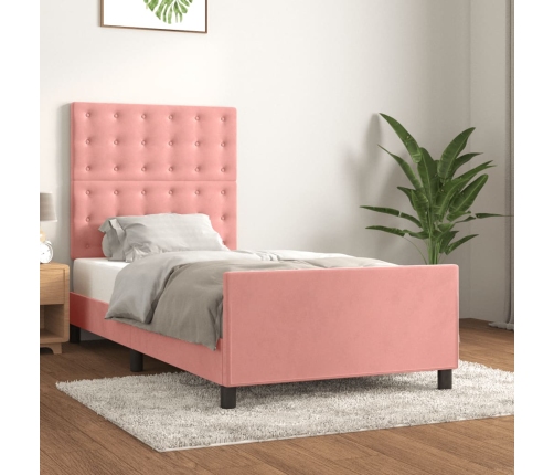 vidaXL Estructura de cama con cabecero de terciopelo rosa 90x200 cm