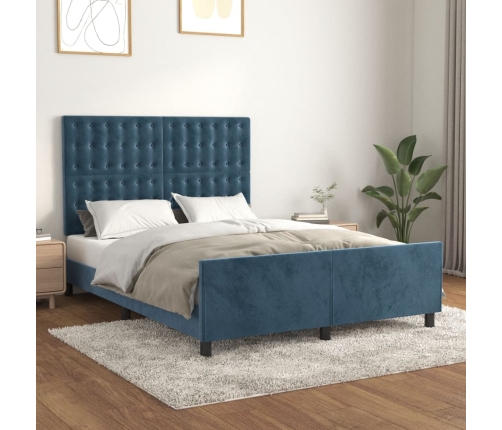 Estructura de cama sin colchón terciopelo azul oscuro 140x190cm