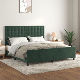 Estructura cama sin colchón terciopelo verde oscuro 160x200 cm