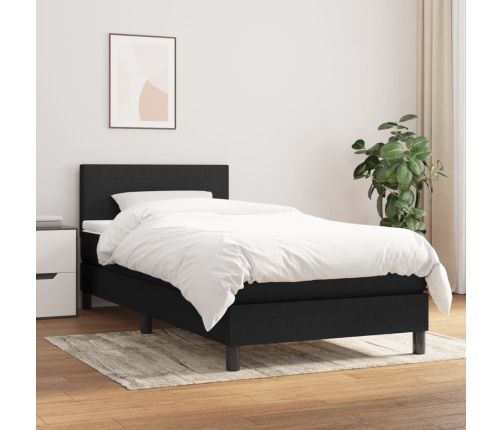 Cama box spring con colchón tela negro 90x190 cm