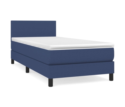 Cama box spring con colchón tela azul 90x190 cm