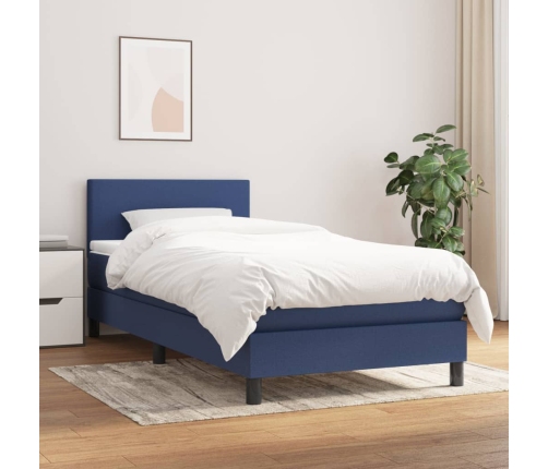 Cama box spring con colchón tela azul 90x190 cm