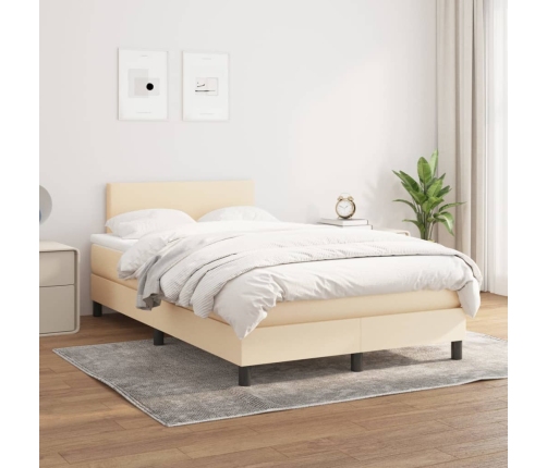 Cama box spring con colchón tela color crema 120x200 cm
