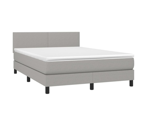 Cama box spring con colchón tela gris claro 140x190 cm