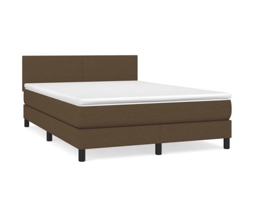 Cama box spring con colchón tela marrón oscuro 140x190 cm
