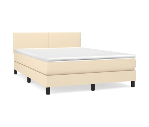 Cama box spring con colchón tela color crema 140x190 cm