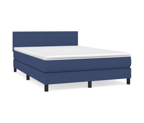 Cama box spring con colchón tela azul 140x190 cm