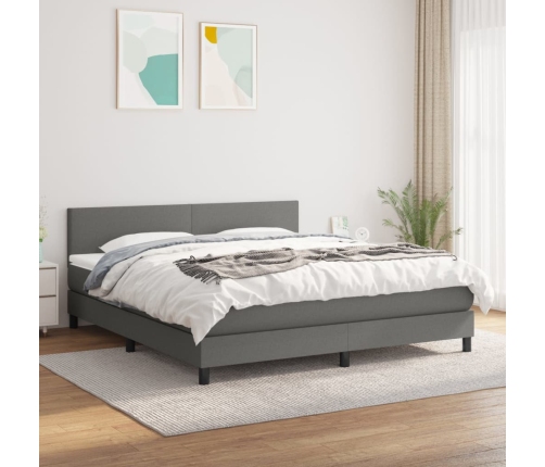 Cama box spring con colchón tela gris oscuro 160x200 cm