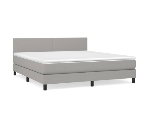 Cama box spring con colchón tela gris claro 180x200 cm