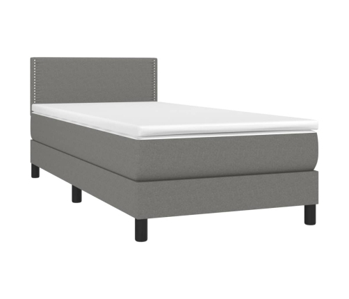 Cama box spring con colchón tela gris oscuro 90x190 cm