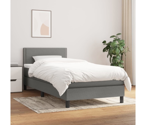 Cama box spring con colchón tela gris oscuro 90x190 cm