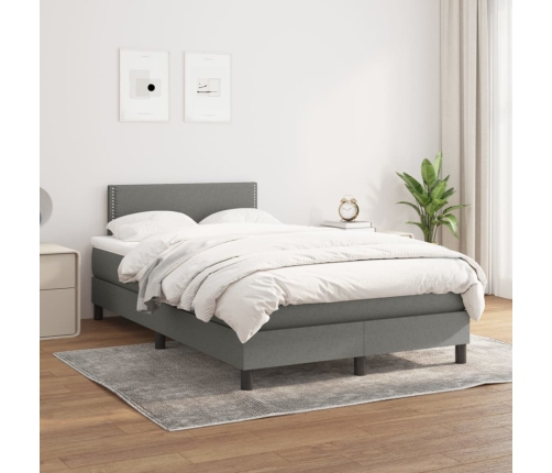 Cama box spring con colchón tela gris oscuro 120x200 cm