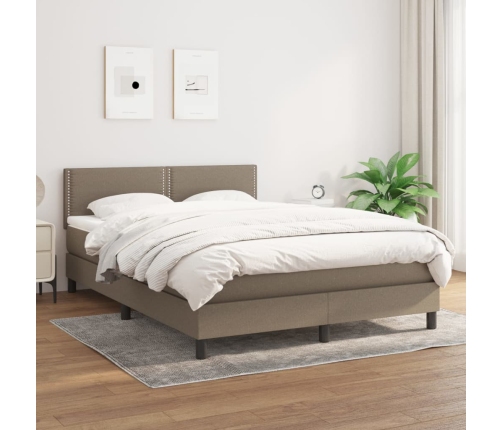 Cama box spring con colchón tela gris taupe 140x200 cm