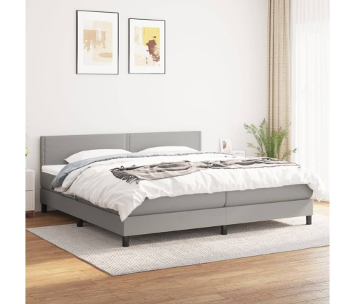 Cama box spring con colchón tela gris claro 160x200 cm