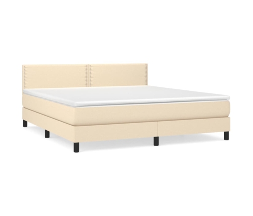 Cama box spring con colchón tela color crema 160x200 cm