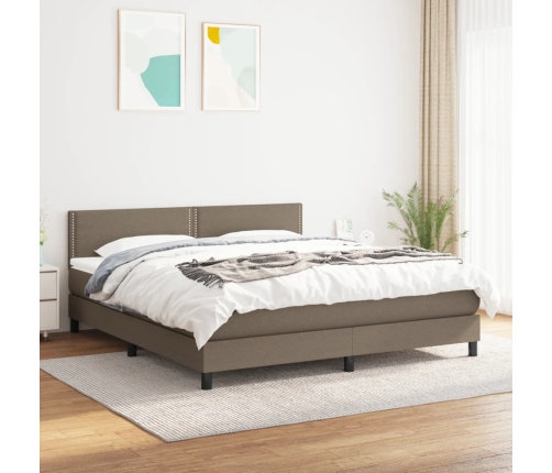 Cama box spring con colchón tela gris taupe 180x200 cm